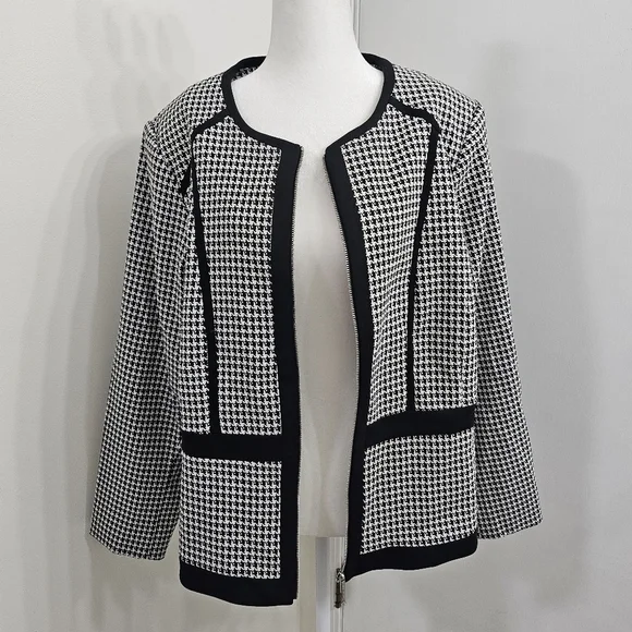Calvin Klein Elegant Black and White Houndstooth Suit Jacket size 18 - Picture 2 of 12